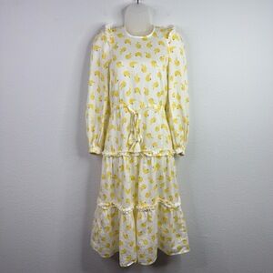 Anna Mason Rosi Dress UK8/US4 White Yellow Banana‎ Ruffle Tiered Peasant Boho